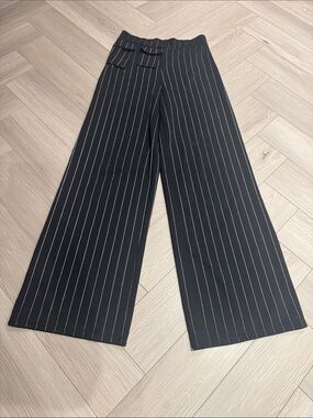PrettyLittleThing Black Pinstripe Wide-Leg Trousers